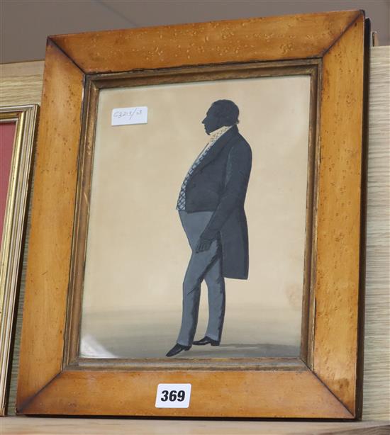 Victorian School, gouache on paper, Full length silhouette of a gentleman, 26 x 21cm